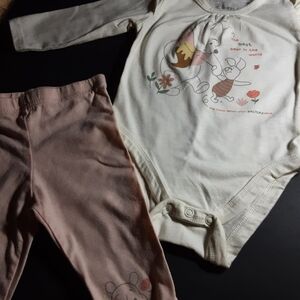 Kids Matching Set with Bear Print - Cream and Pink
